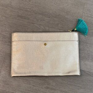 J. Crew Silver Clutch with Teal Tassel